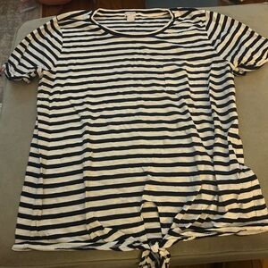 J. Crew Striped Navy and White Tie-Front Top